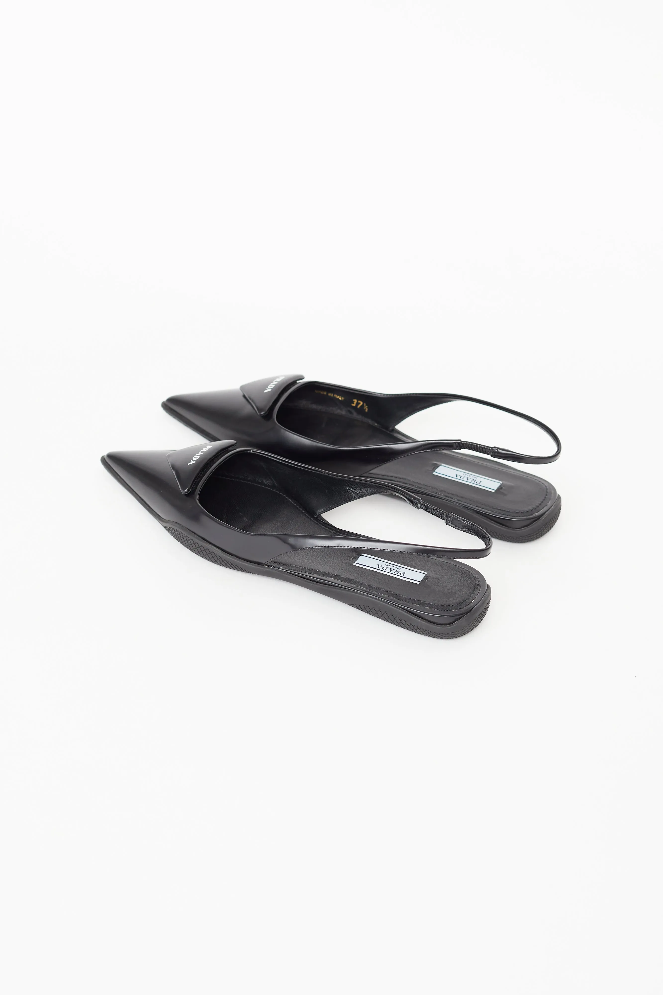 Black Brushed Leather Slingback Flat