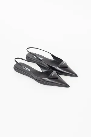 Black Brushed Leather Slingback Flat