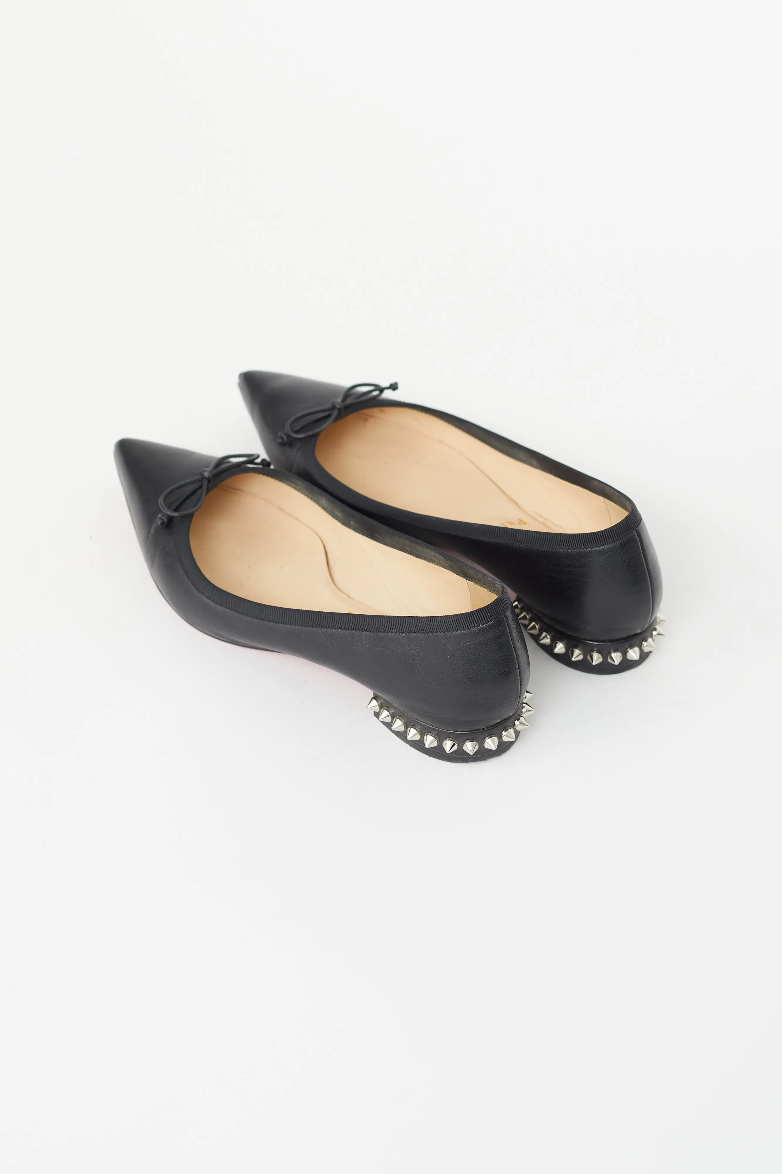 Black Leather Hall Spiked Ballet Flat