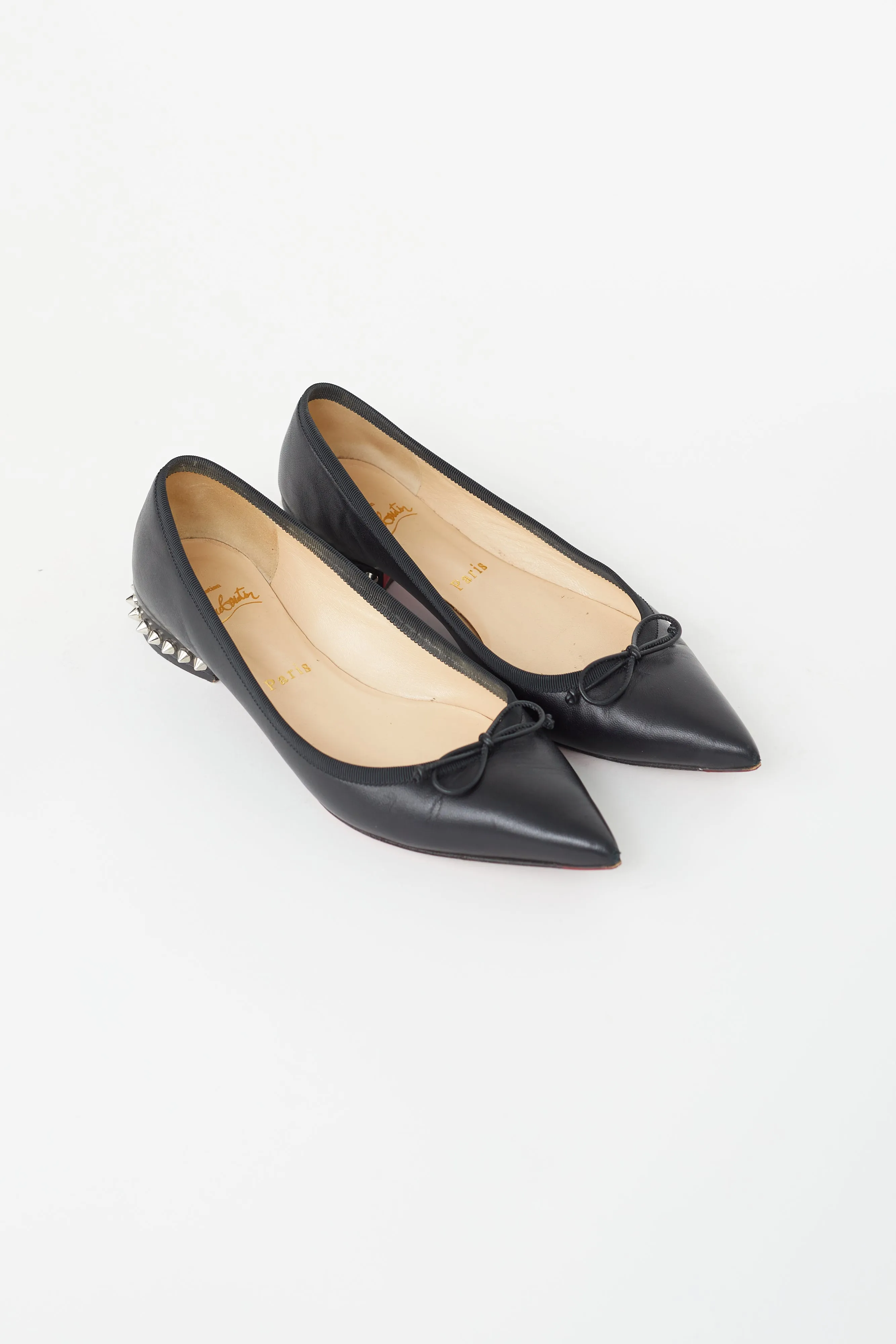 Black Leather Hall Spiked Ballet Flat