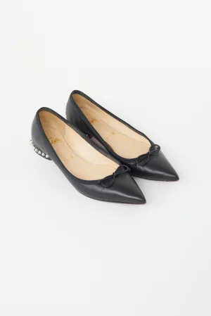 Black Leather Hall Spiked Ballet Flat