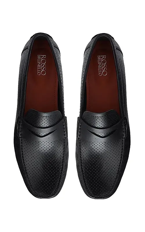 Black perforated Leather Moccasins