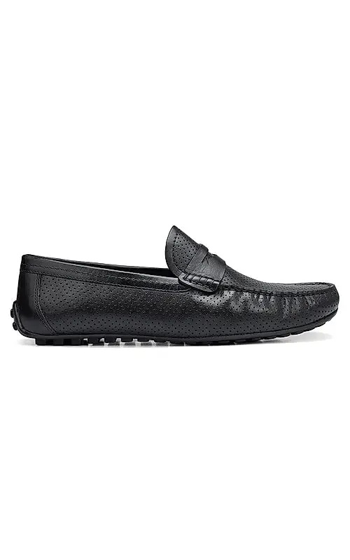 Black perforated Leather Moccasins