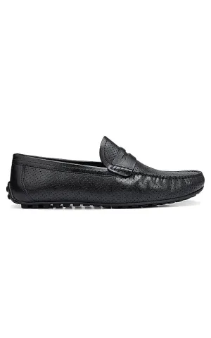 Black perforated Leather Moccasins