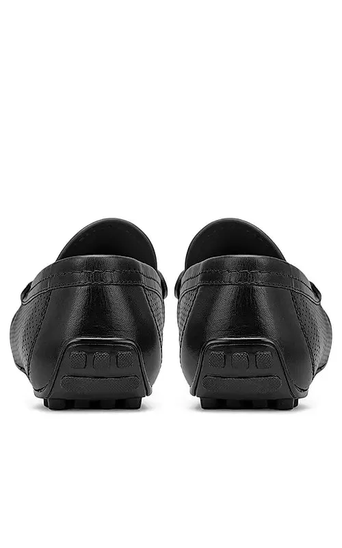 Black perforated Leather Moccasins