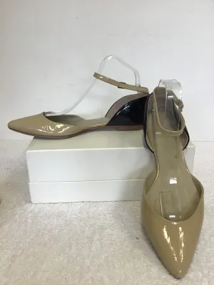 BODEN BEIGE & BLACK PATENT LEATHER ANKLE STRAP FLATS SIZE 7/40