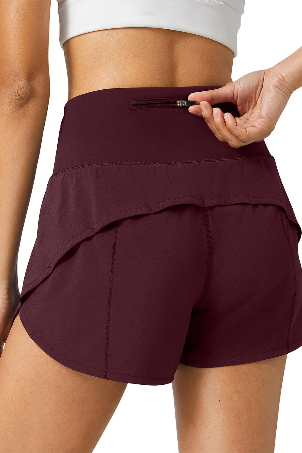 Burgundy Wide Waistband High Waist Sports Shorts