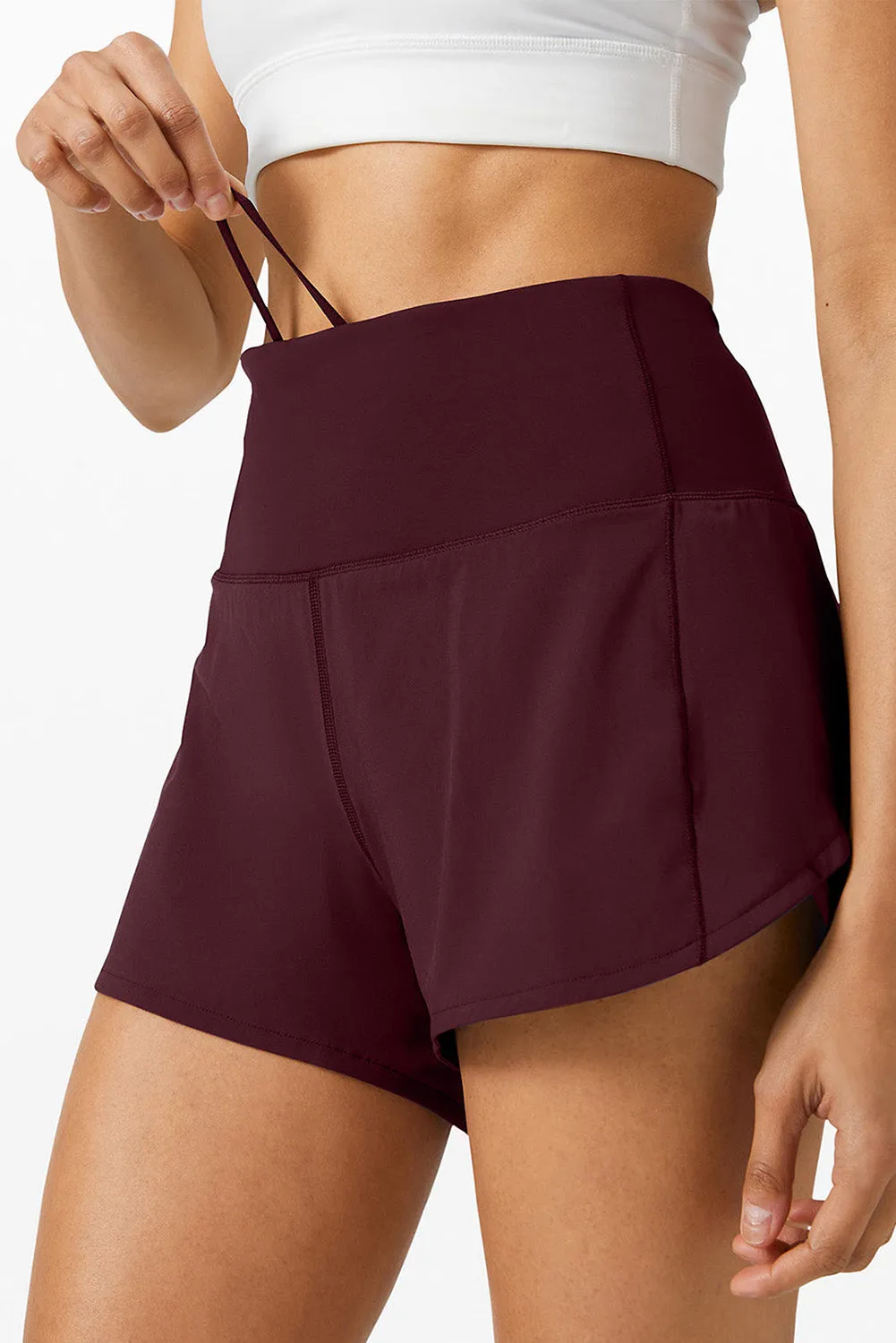 Burgundy Wide Waistband High Waist Sports Shorts