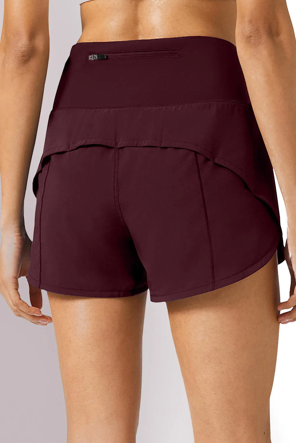 Burgundy Wide Waistband High Waist Sports Shorts