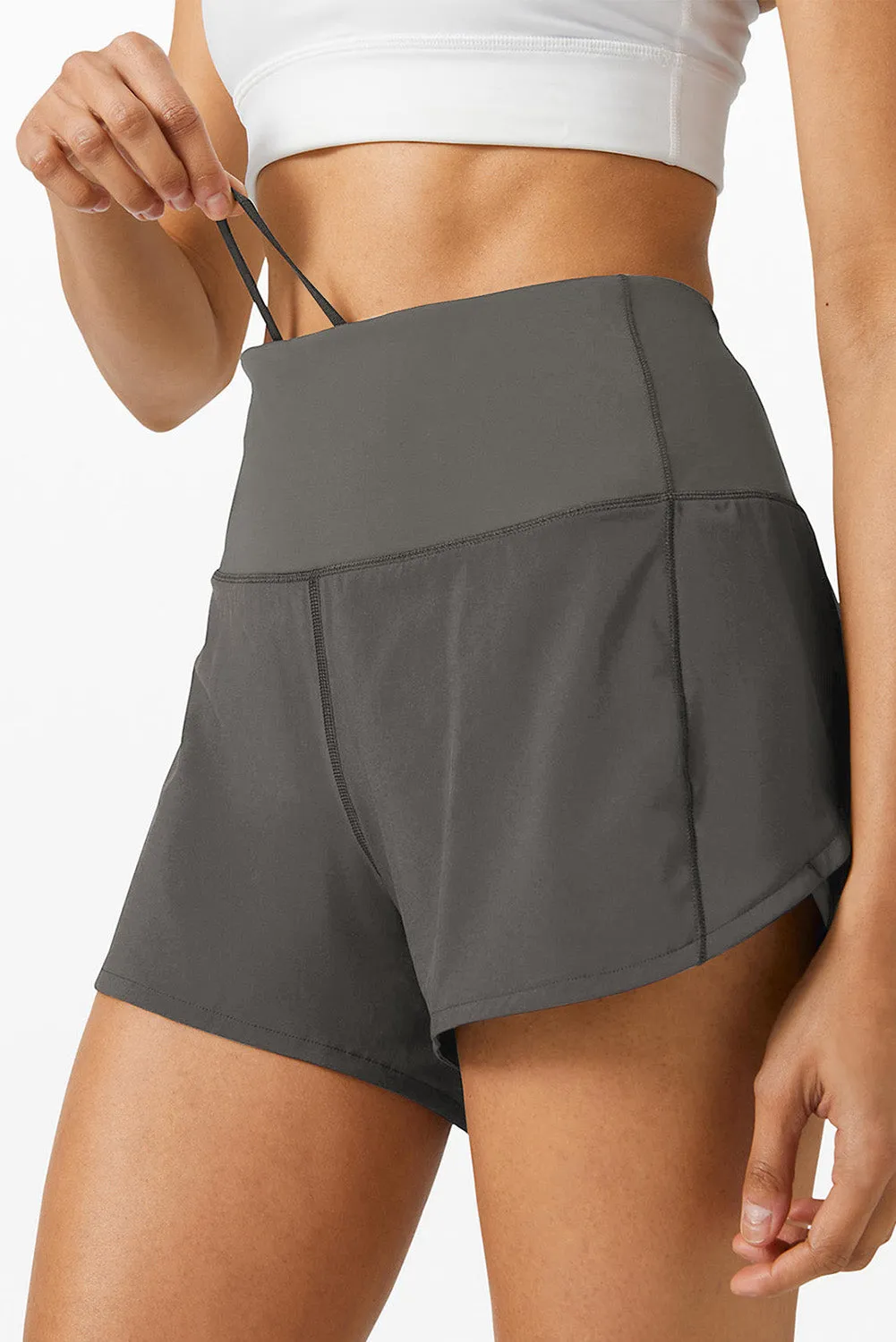 Burgundy Wide Waistband High Waist Sports Shorts