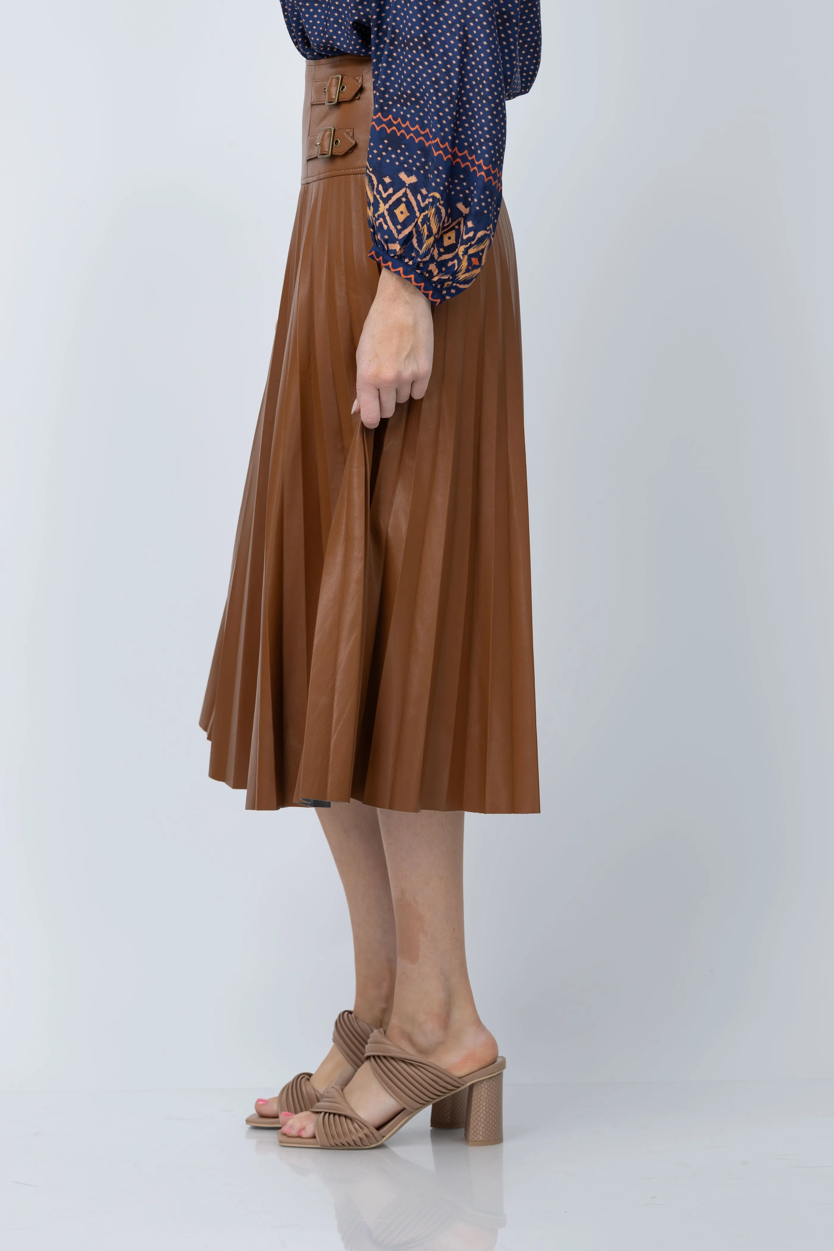 Caballero Hendrix Vegan Leather Skirt in Tobacco