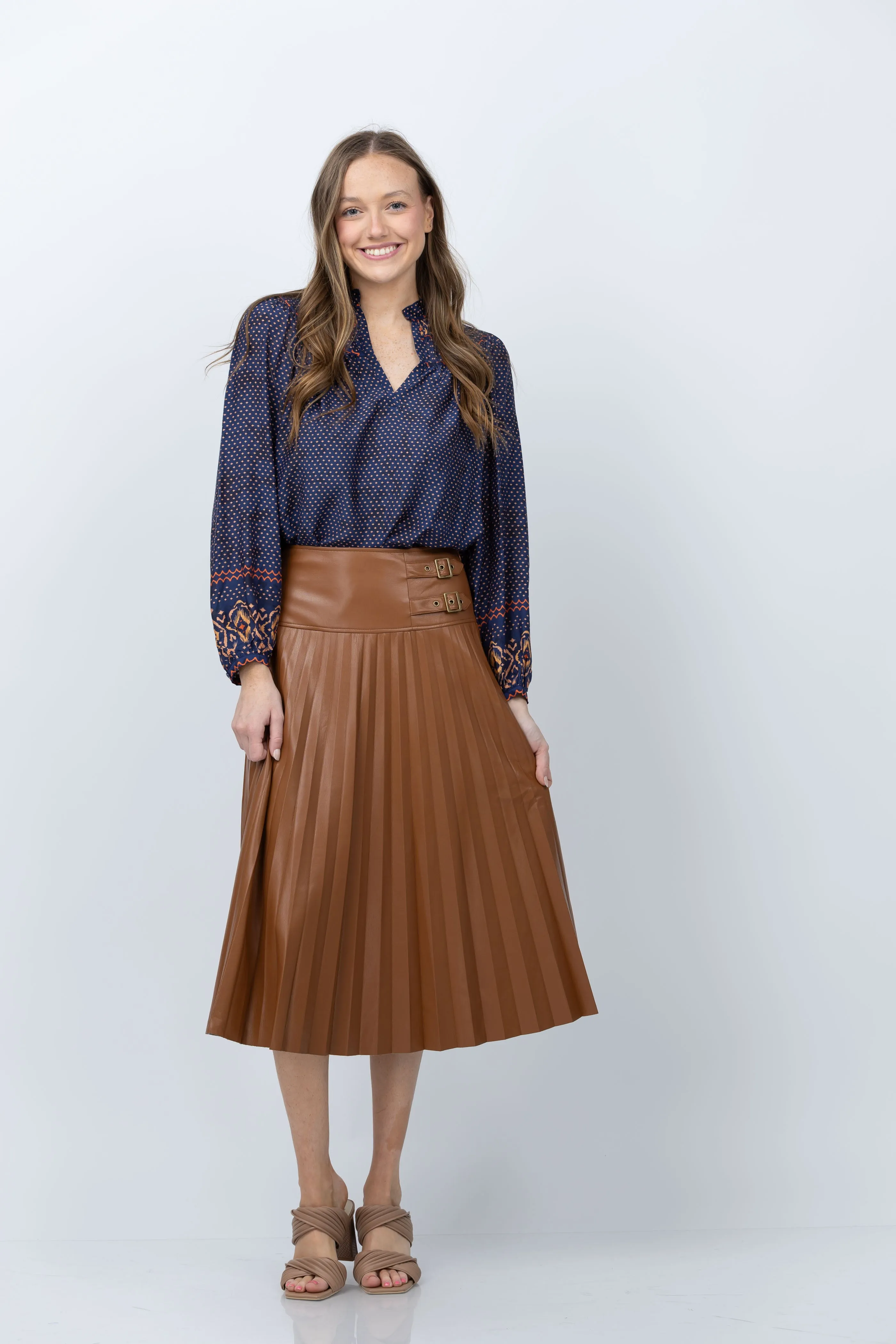 Caballero Hendrix Vegan Leather Skirt in Tobacco
