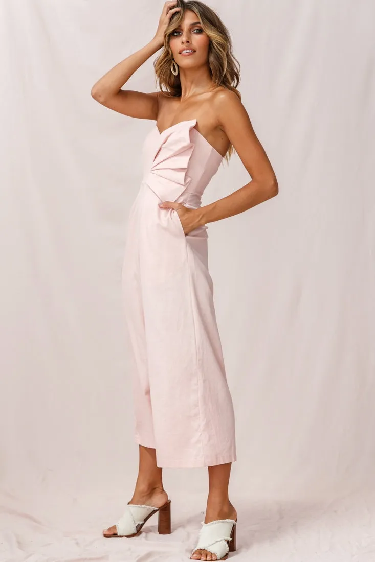 Call Me Wide-Leg Linen Bandeau Jumpsuit Blush