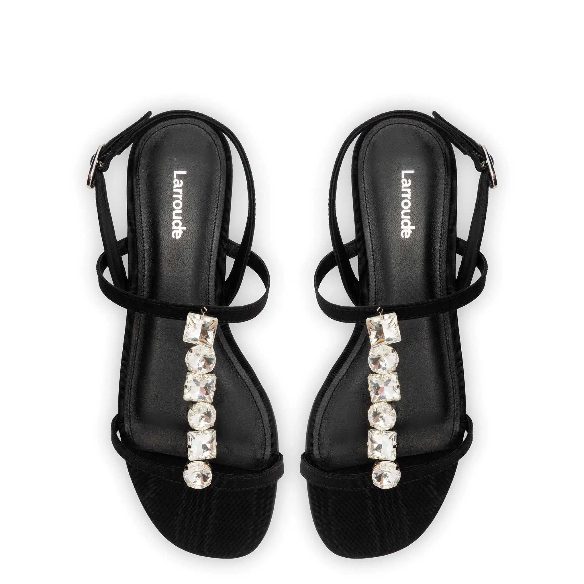 Calypso Flat Sandal In Black Fabric and Crystals
