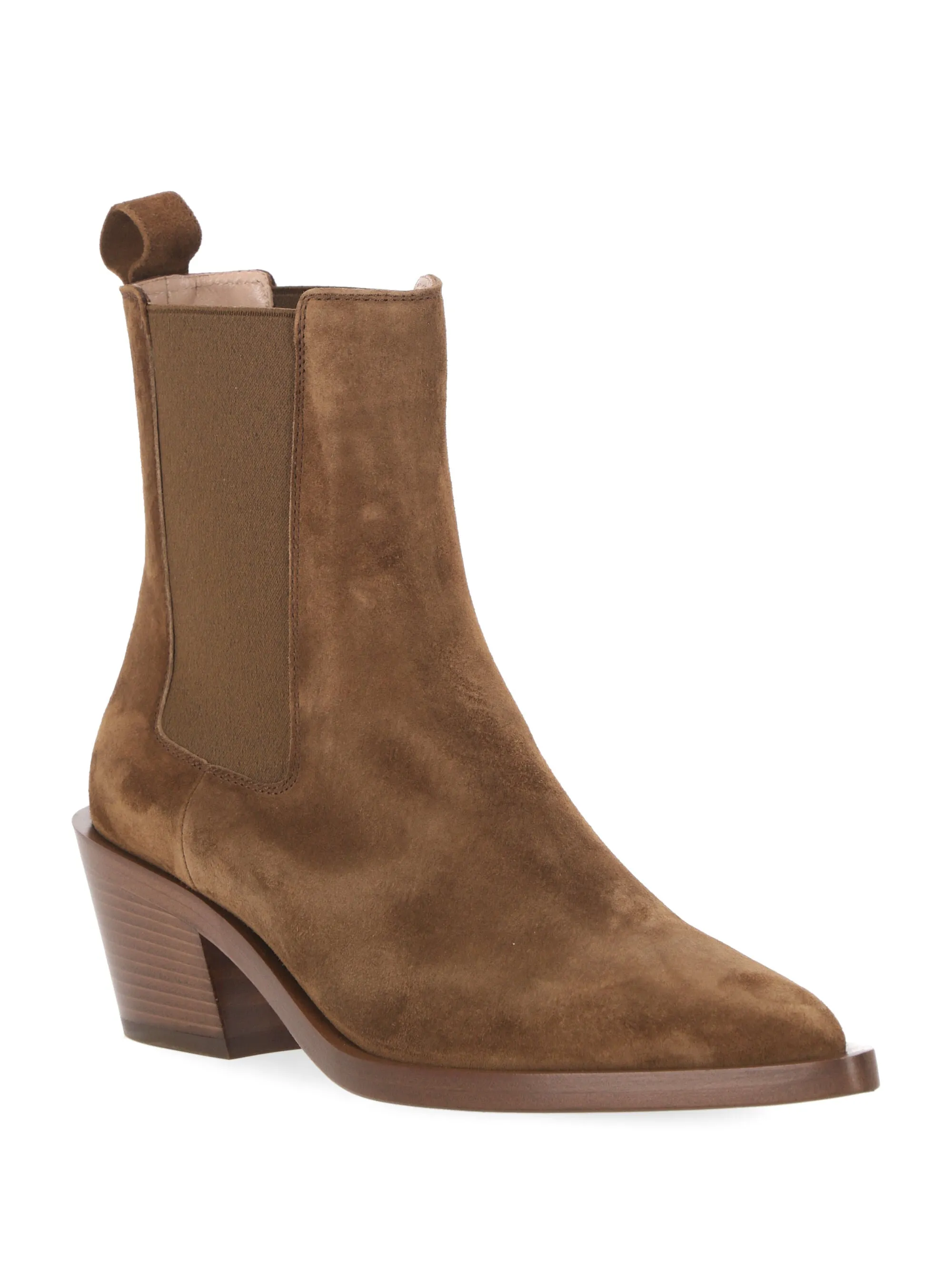 Camel Brown Suede Pointed Toe Boots