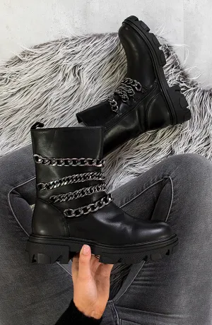 Chain Boots Luxury Black