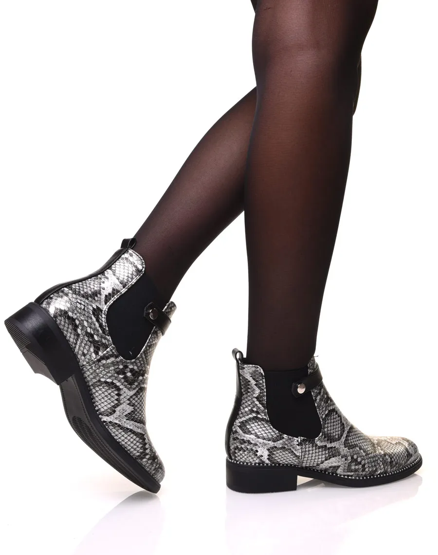 Chelsea boots noir imprimé serpent
