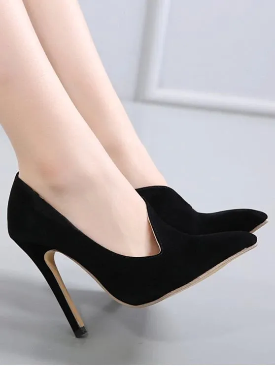 Chic Stiletto Heel Pointed Toe V Shape Pumps