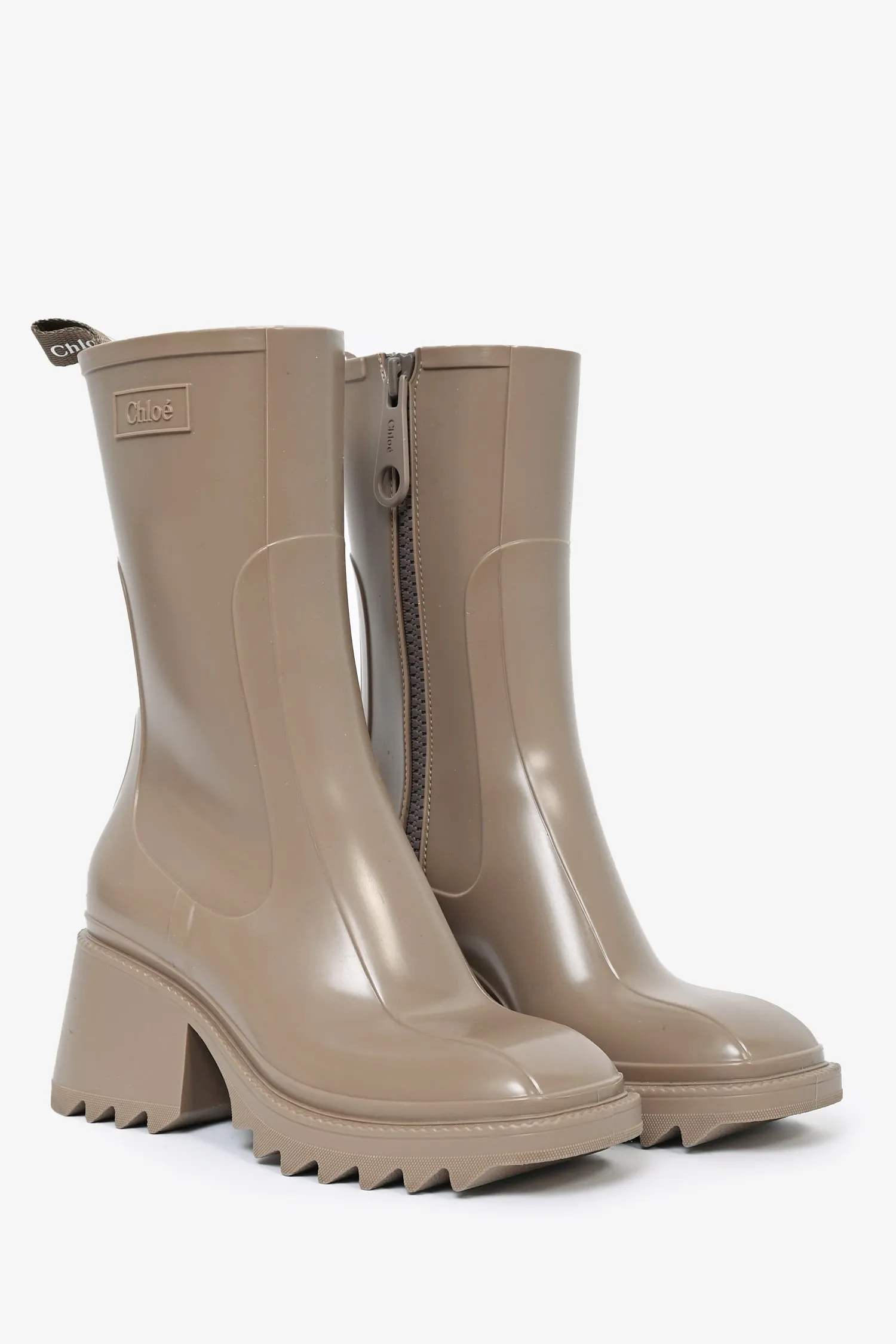 Chloe Taupe Zip Up 'Betty' Rain Boots Size 35