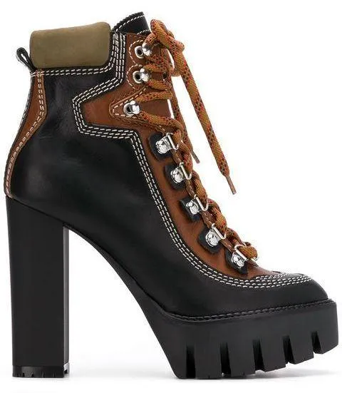 Chunky Heel Hiking Ankle Boots - Light Brown or Black