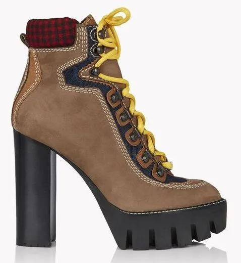 Chunky Heel Hiking Ankle Boots - Light Brown or Black