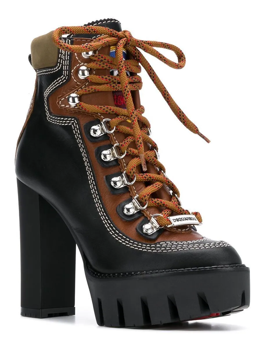 Chunky Heel Hiking Ankle Boots - Light Brown or Black