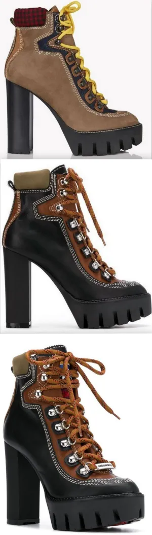 Chunky Heel Hiking Ankle Boots - Light Brown or Black