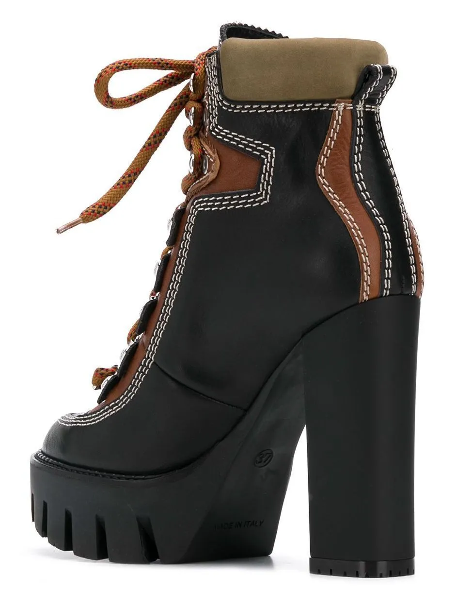 Chunky Heel Hiking Ankle Boots - Light Brown or Black