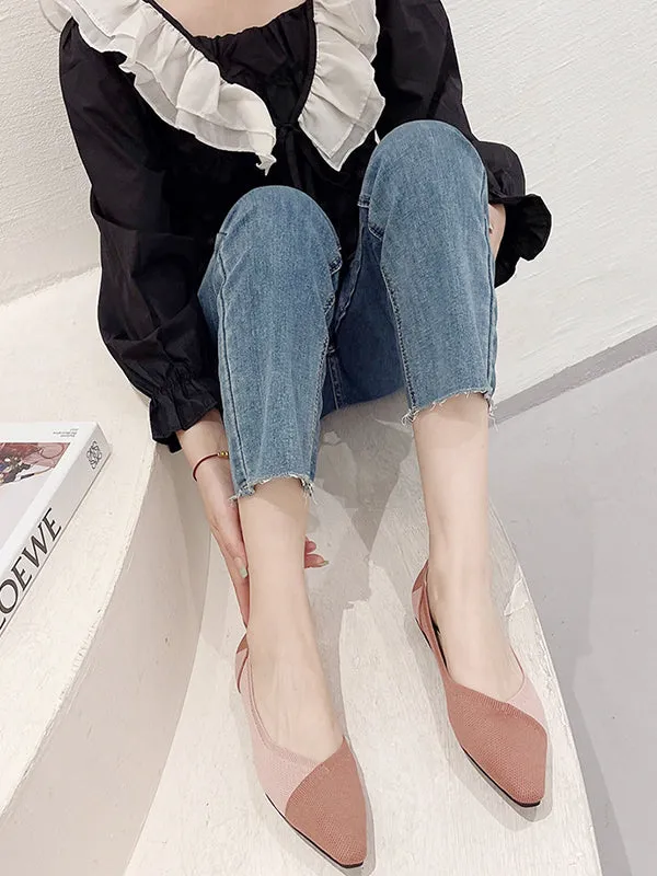 Contrast Color Pointed-Toe Split-Joint V-Cut Flats Flat Shoes