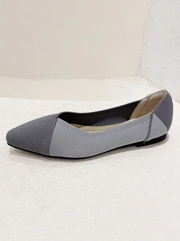 Contrast Color Pointed-Toe Split-Joint V-Cut Flats Flat Shoes