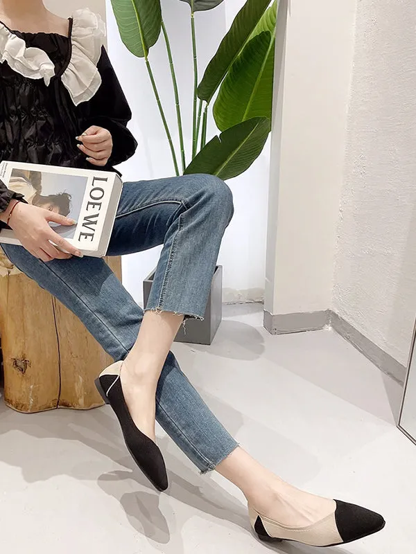 Contrast Color Pointed-Toe Split-Joint V-Cut Flats Flat Shoes