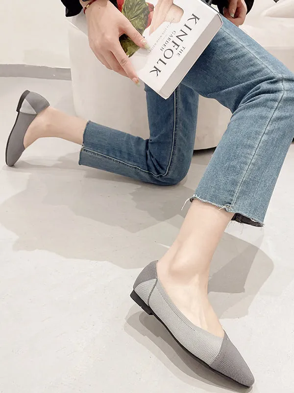 Contrast Color Pointed-Toe Split-Joint V-Cut Flats Flat Shoes