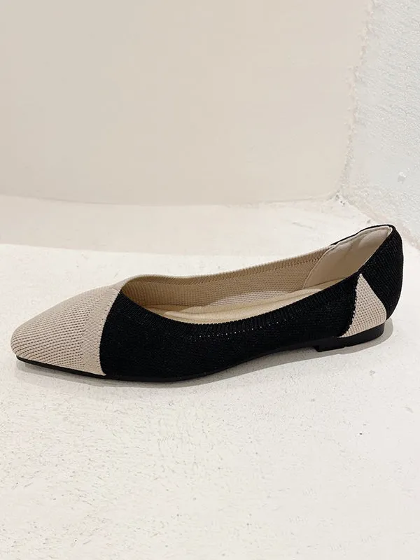 Contrast Color Pointed-Toe Split-Joint V-Cut Flats Flat Shoes