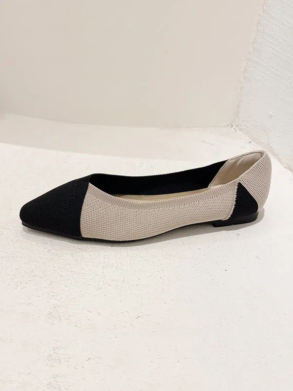 Contrast Color Pointed-Toe Split-Joint V-Cut Flats Flat Shoes