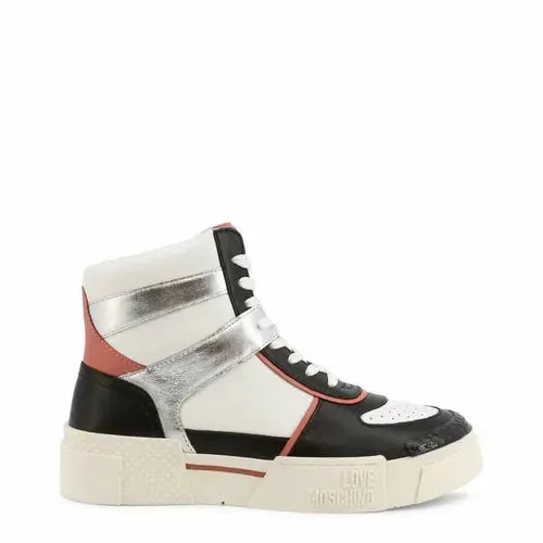 Coral and Silver Leather High Top Sneakers