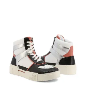 Coral and Silver Leather High Top Sneakers