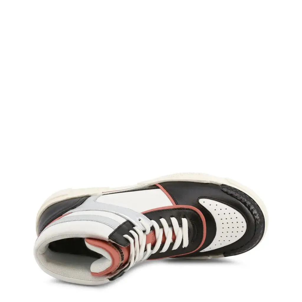 Coral and Silver Leather High Top Sneakers