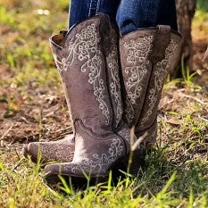 Corral Brown & Bone Embroidered Flowers A2773