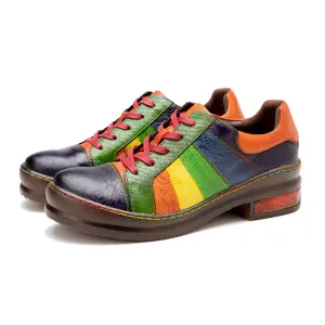 CrazycatZ Women's Leather Oxford Shoes Colorful Leather Oxfords Vintage Shoes 503