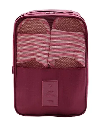 Damara Portable Mesh Business Trip Zipper Shoes Bag Travel Friends,Wine Red