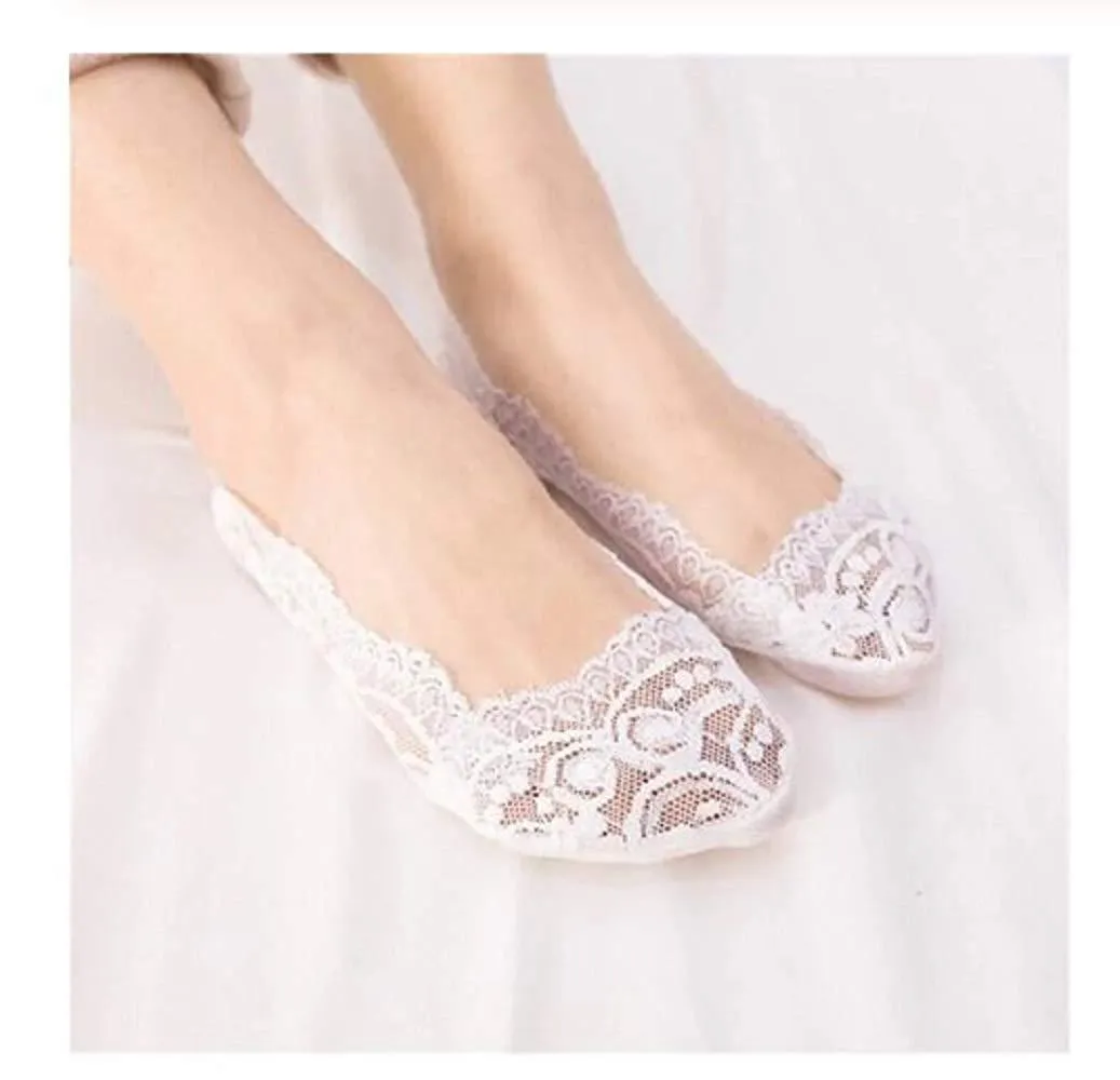 Digital Shoppy  Lace Short Socks Silicone Non-skid Low Cut Ankle Sock Slippers for Women