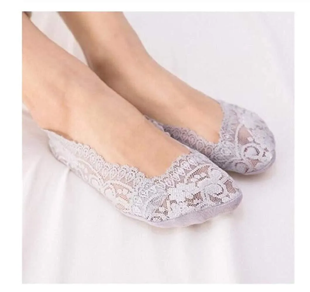 Digital Shoppy  Lace Short Socks Silicone Non-skid Low Cut Ankle Sock Slippers for Women