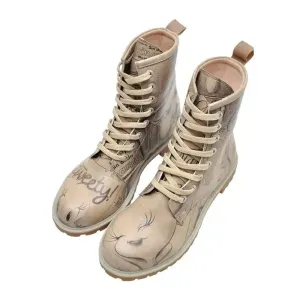 DOGO - Women Vegan Leather Beige Long Boots - Warner Bros Tweety Sketch Design