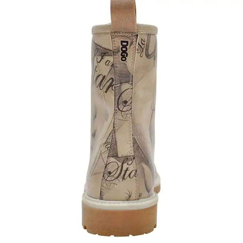 DOGO - Women Vegan Leather Beige Long Boots - Warner Bros Tweety Sketch Design