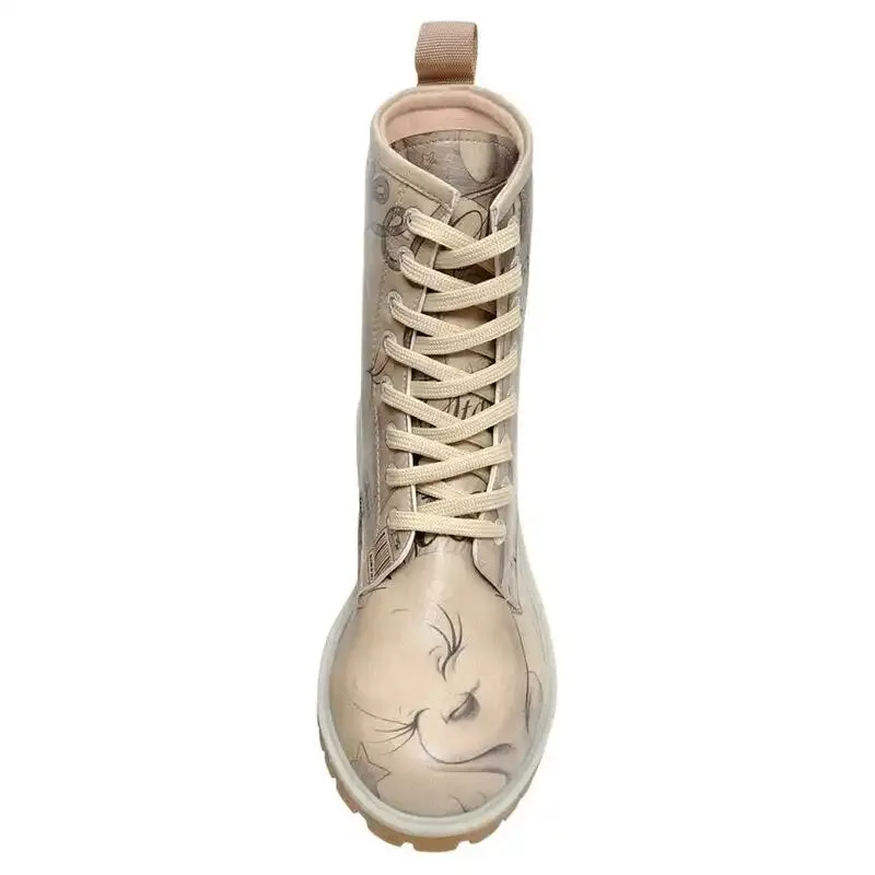 DOGO - Women Vegan Leather Beige Long Boots - Warner Bros Tweety Sketch Design