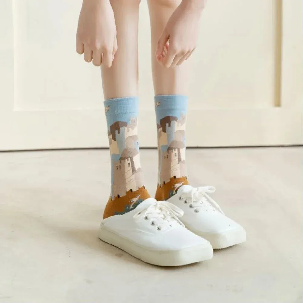 Flame Pattern Crew Socks for Men & Women - Cotton Blend Breathable Casual Socks, Anti-Friction, Sweat-Absorbing, Winter Warm Comfort