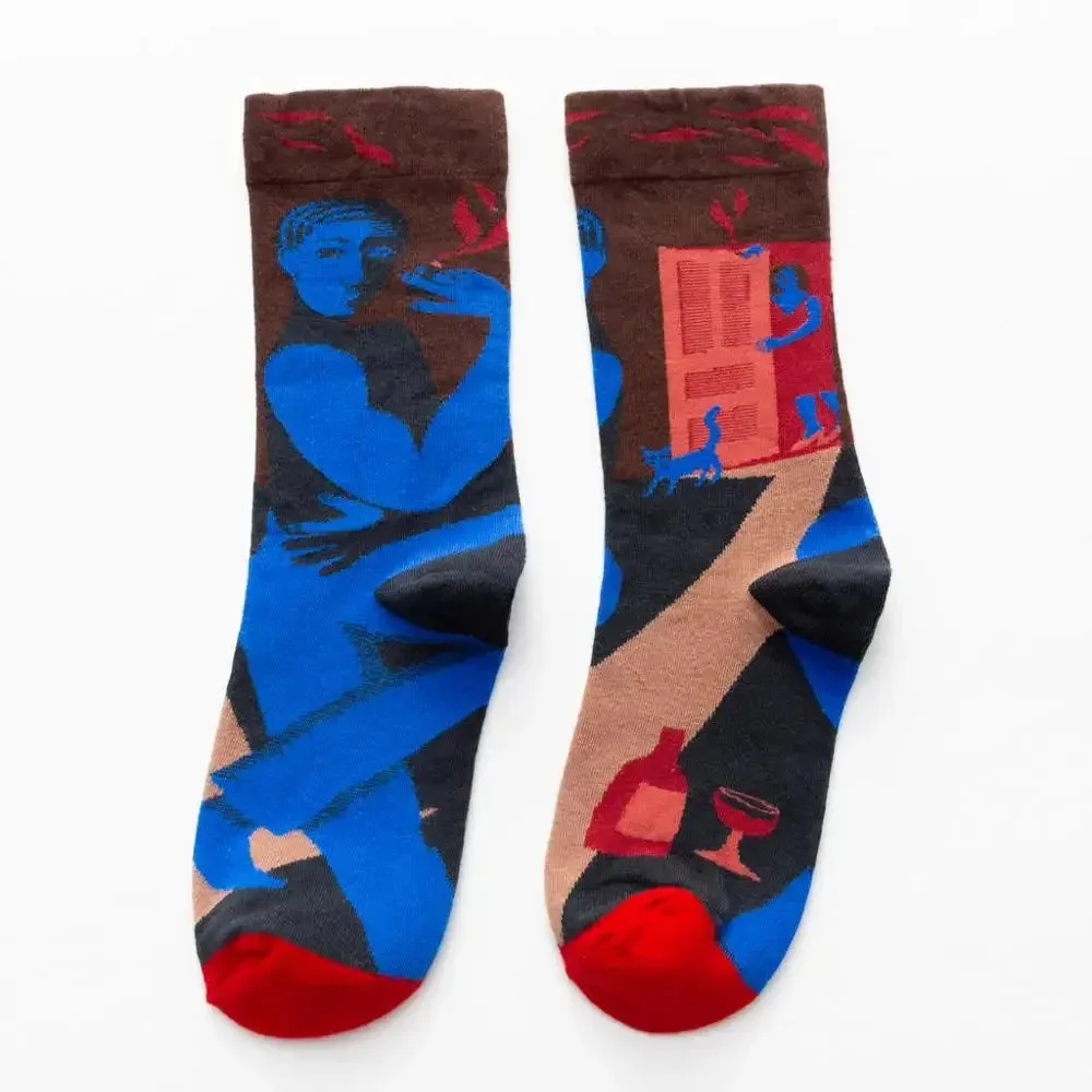 Flame Pattern Crew Socks for Men & Women - Cotton Blend Breathable Casual Socks, Anti-Friction, Sweat-Absorbing, Winter Warm Comfort