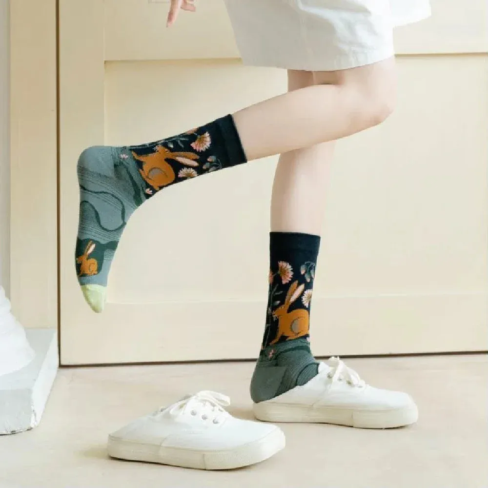 Flame Pattern Crew Socks for Men & Women - Cotton Blend Breathable Casual Socks, Anti-Friction, Sweat-Absorbing, Winter Warm Comfort