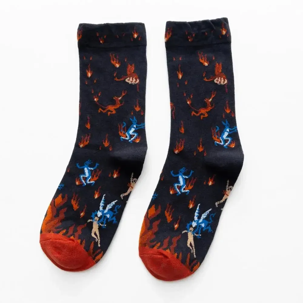 Flame Pattern Crew Socks for Men & Women - Cotton Blend Breathable Casual Socks, Anti-Friction, Sweat-Absorbing, Winter Warm Comfort