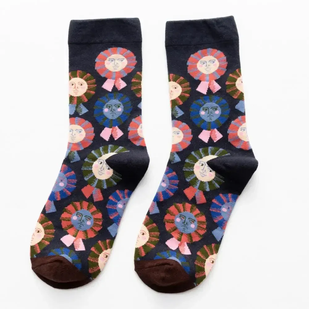 Flame Pattern Crew Socks for Men & Women - Cotton Blend Breathable Casual Socks, Anti-Friction, Sweat-Absorbing, Winter Warm Comfort